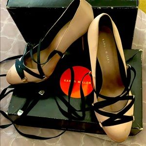 Karen Millen Champagne & Black Satin Pumps